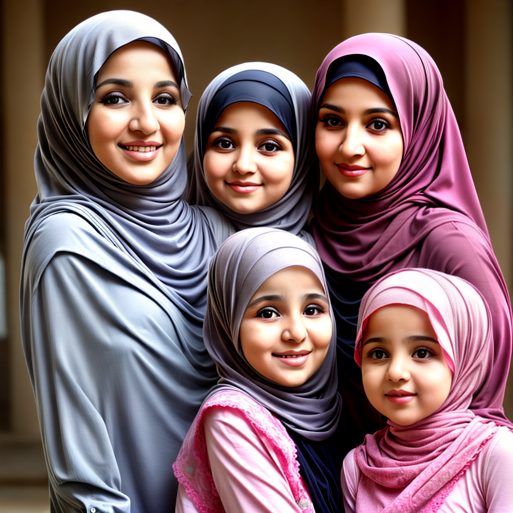 cute Arabic mama with her daughter wearing hijab
