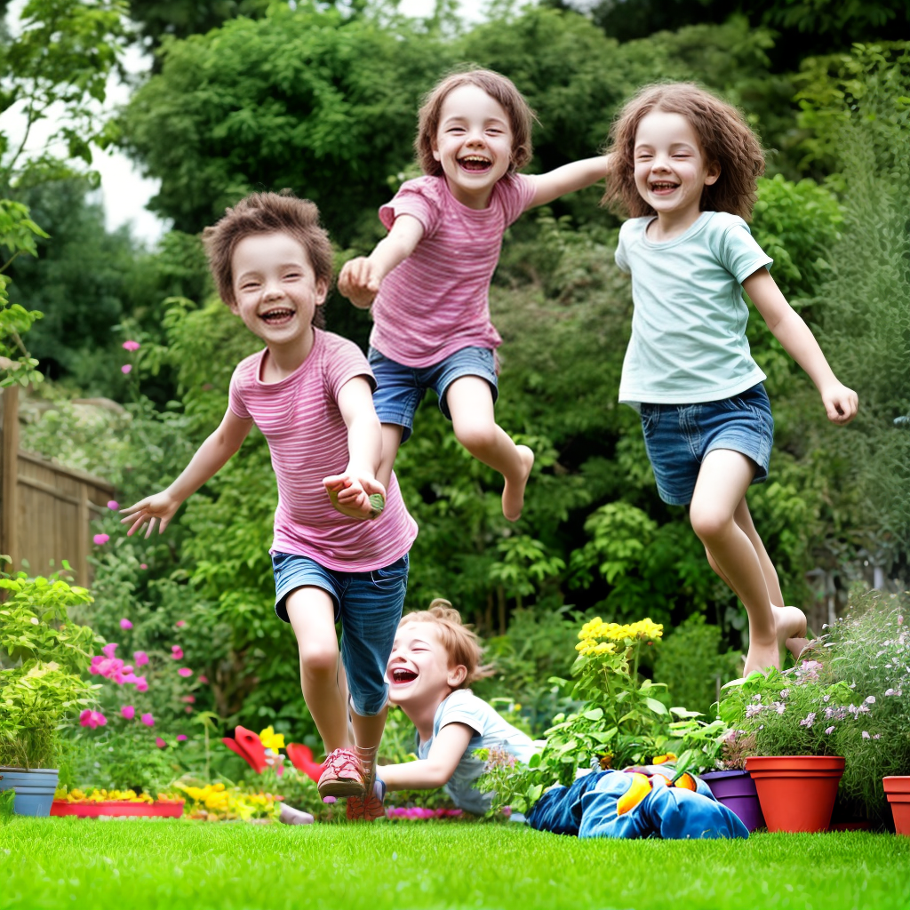 happy kids playing in garden
