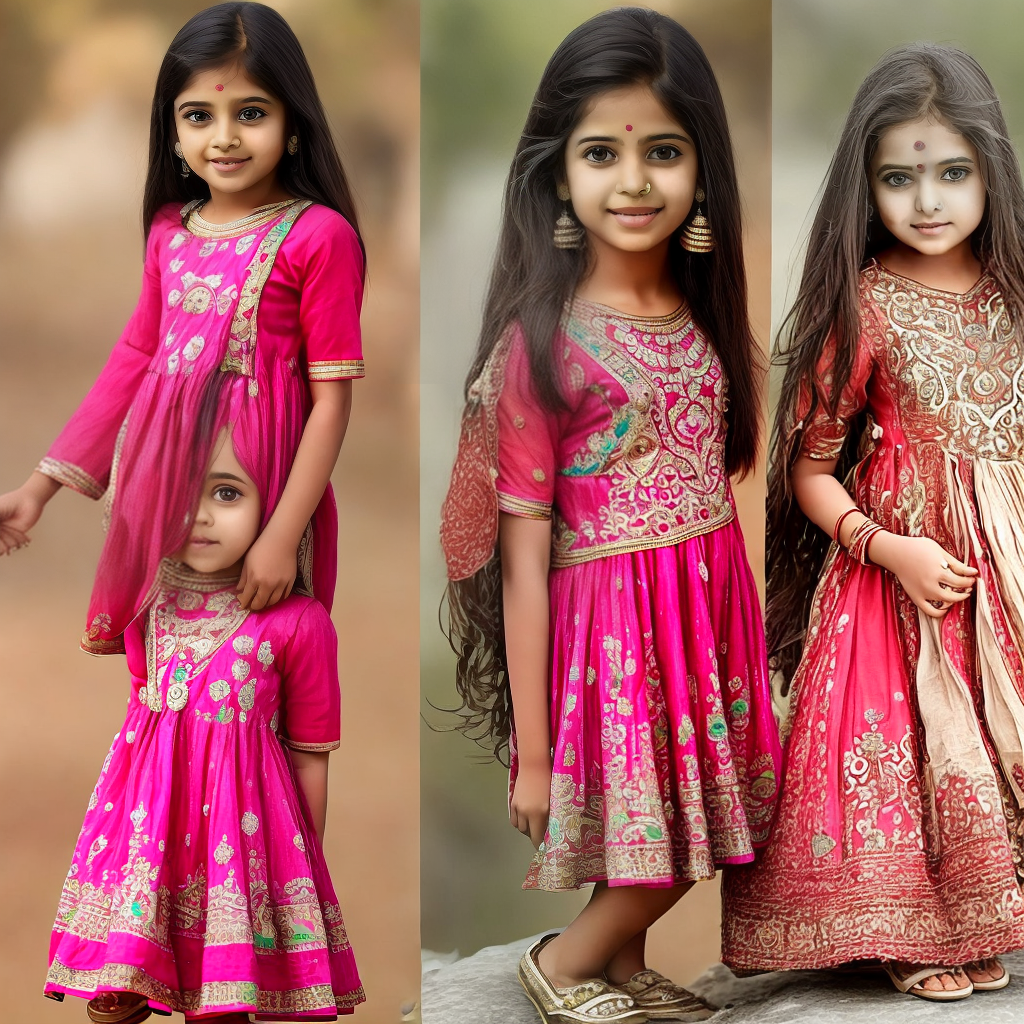 create different image of cute indian girls wearing local dresses