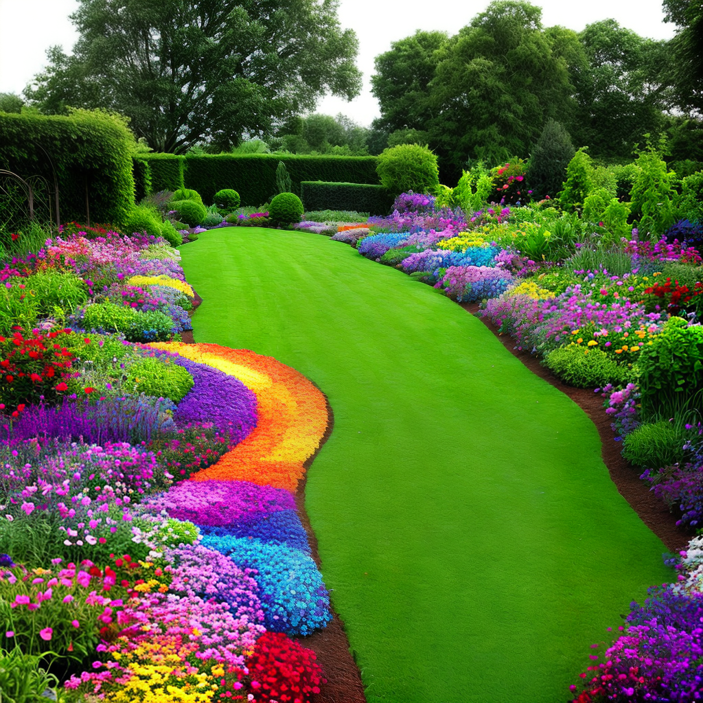 beautiful garden with rainbow