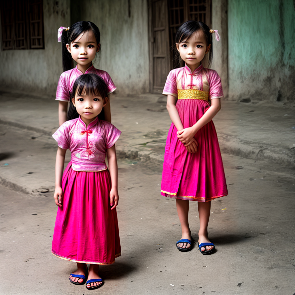 cure Vietnamese girl wearing local dress