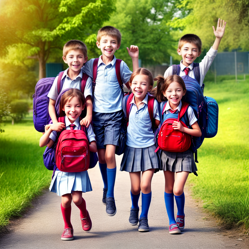 happy kids going to school