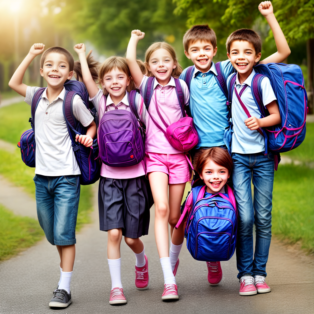 happy kids going to school