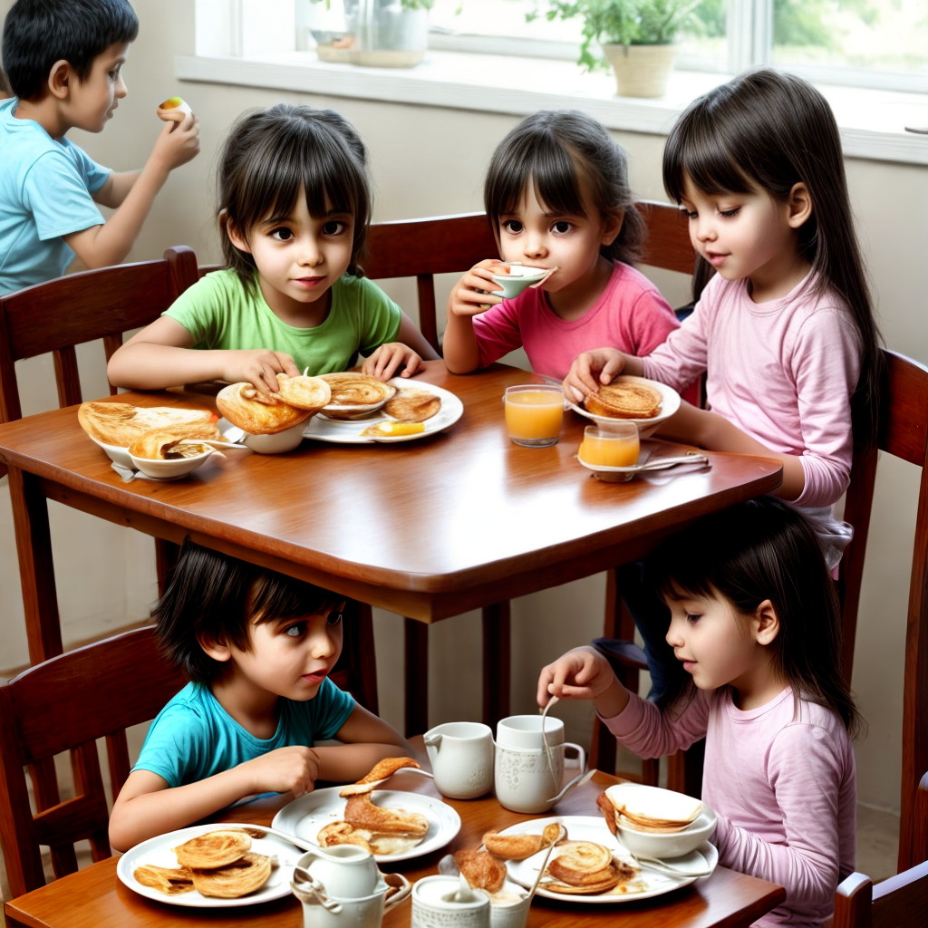 kids having breakfast while sitting on table