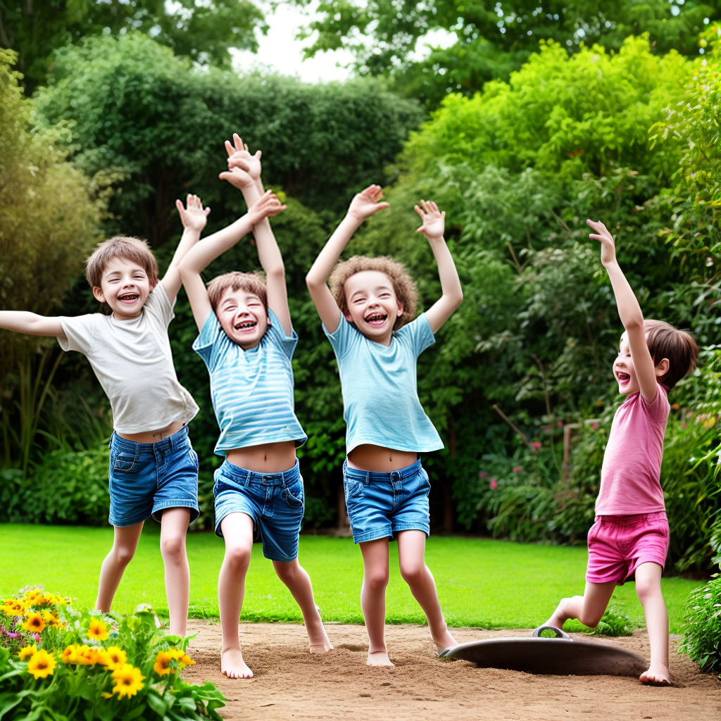happy kids playing in garden