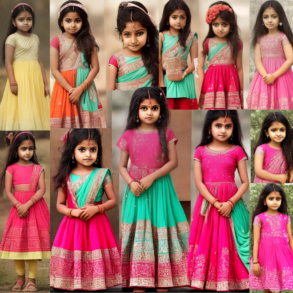 create different image of cute indian girls wearing local dresses