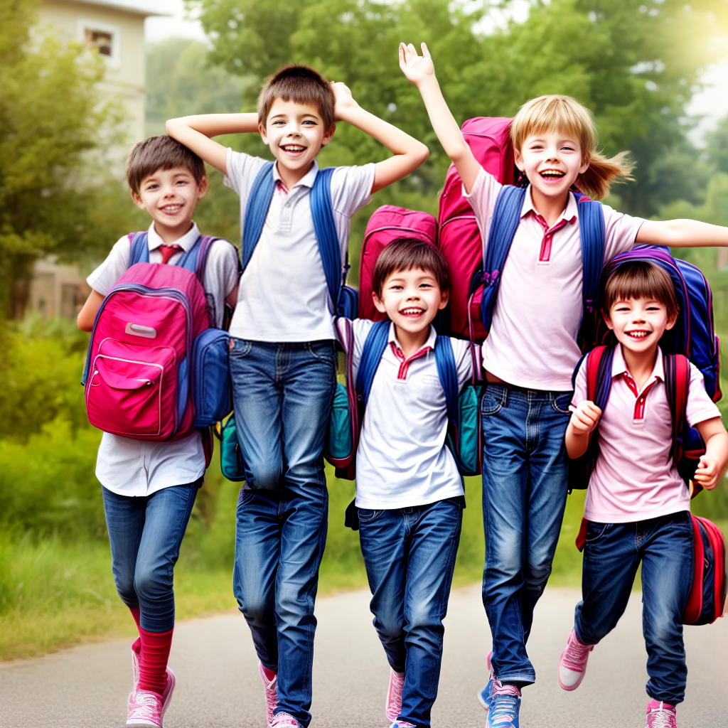 happy kids going to school