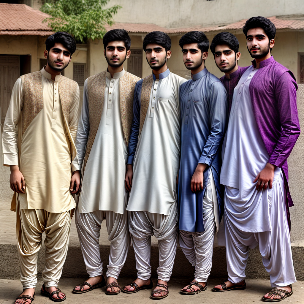Pakistani young men wearing local dress