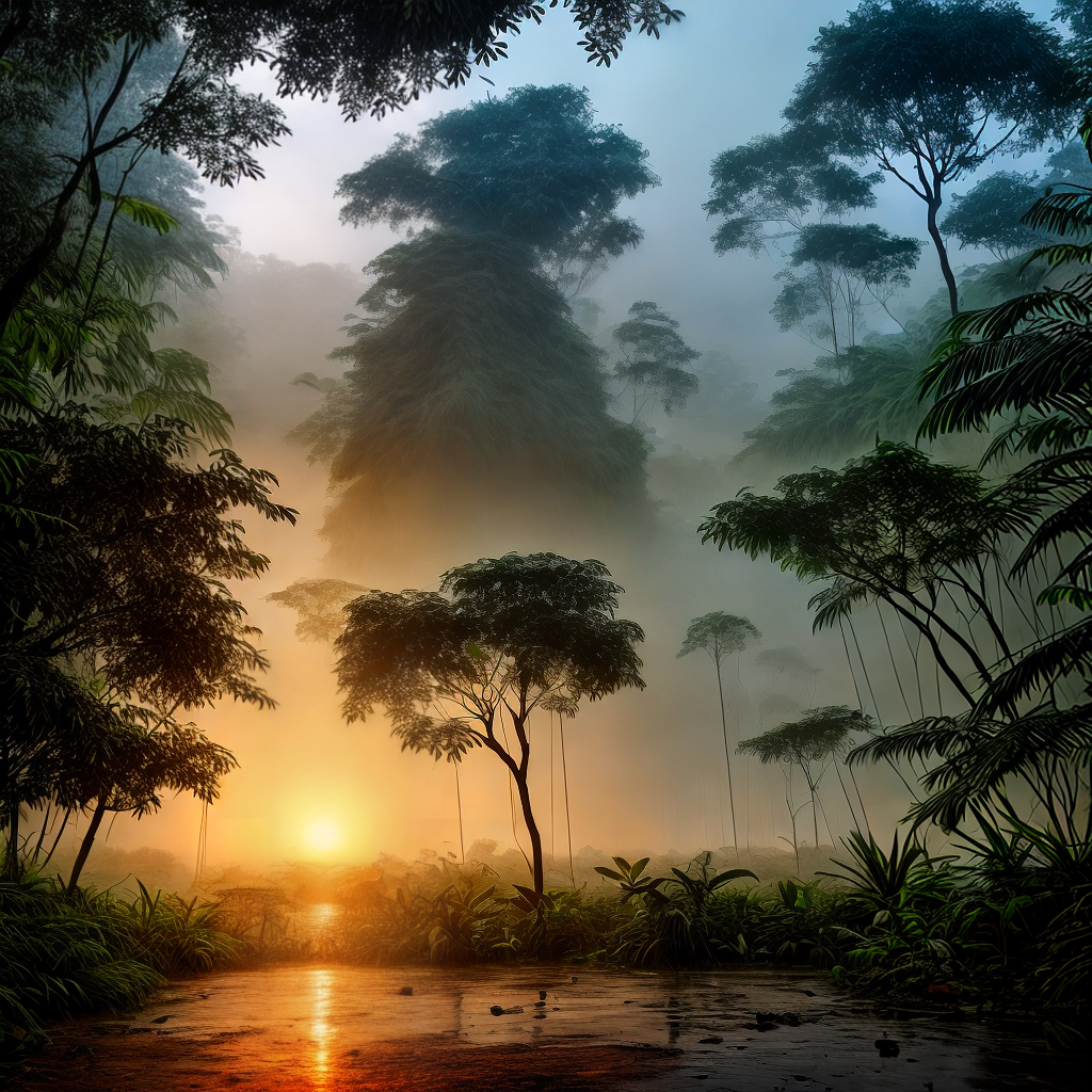 best and calm sunrise pictures in jungle and raining