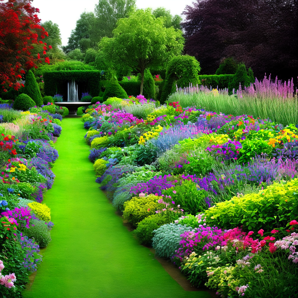 beautiful garden with rainbow
