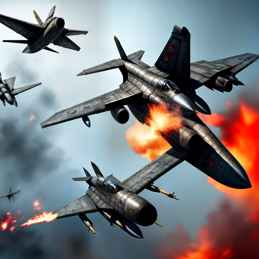 make background for war scene game, add some game characters in it as well, a flying fighter plane and some fire