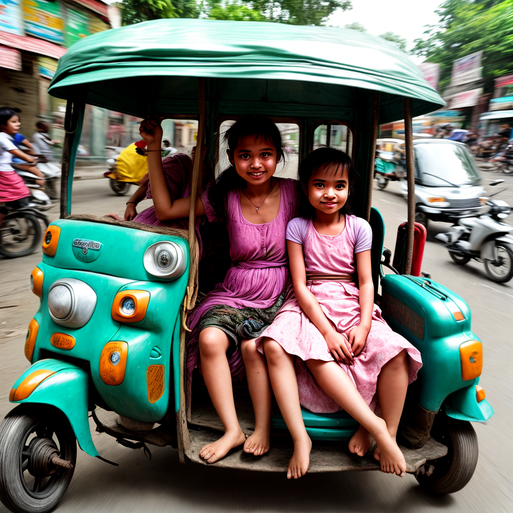 Young girl riding on tuk tuk