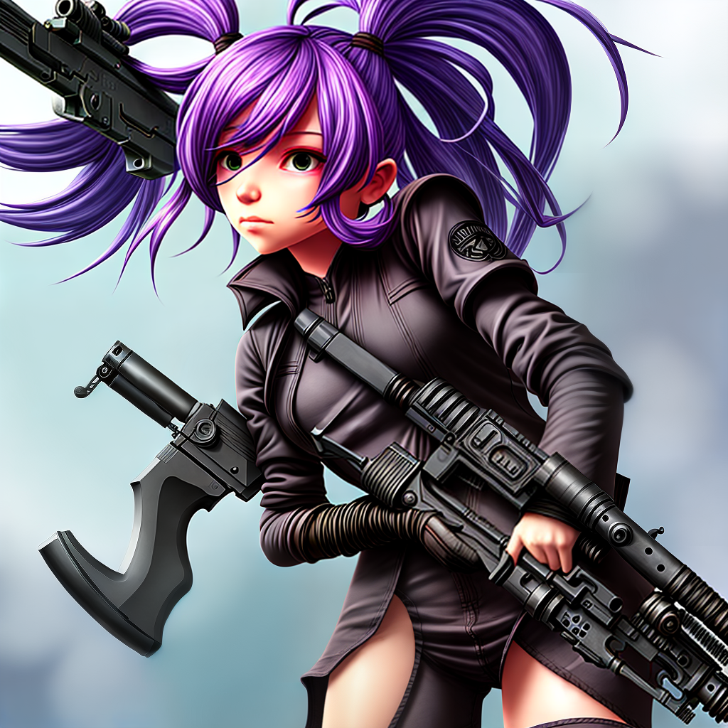 create girl game character with holding guns and arms
