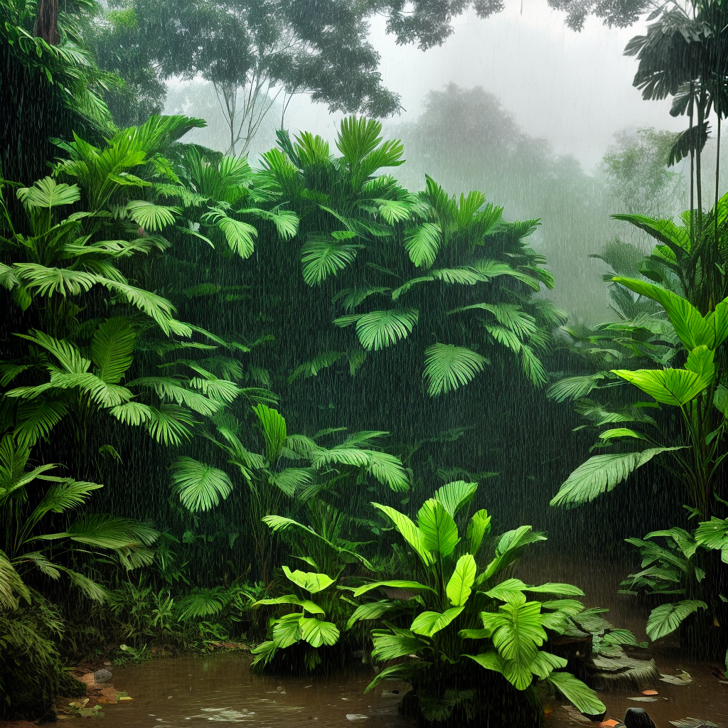 mind relaxing view of rain with followers in jungle