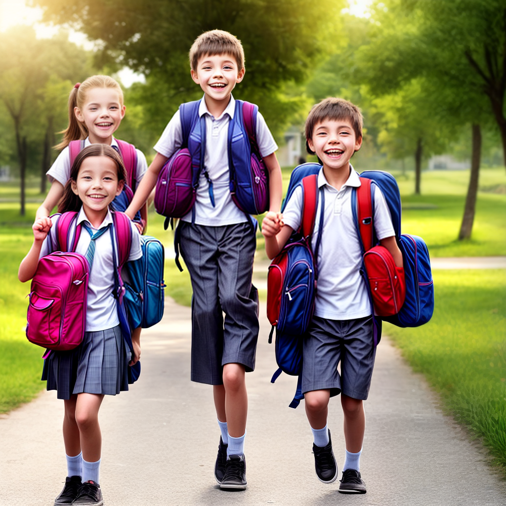 happy kids going to school
