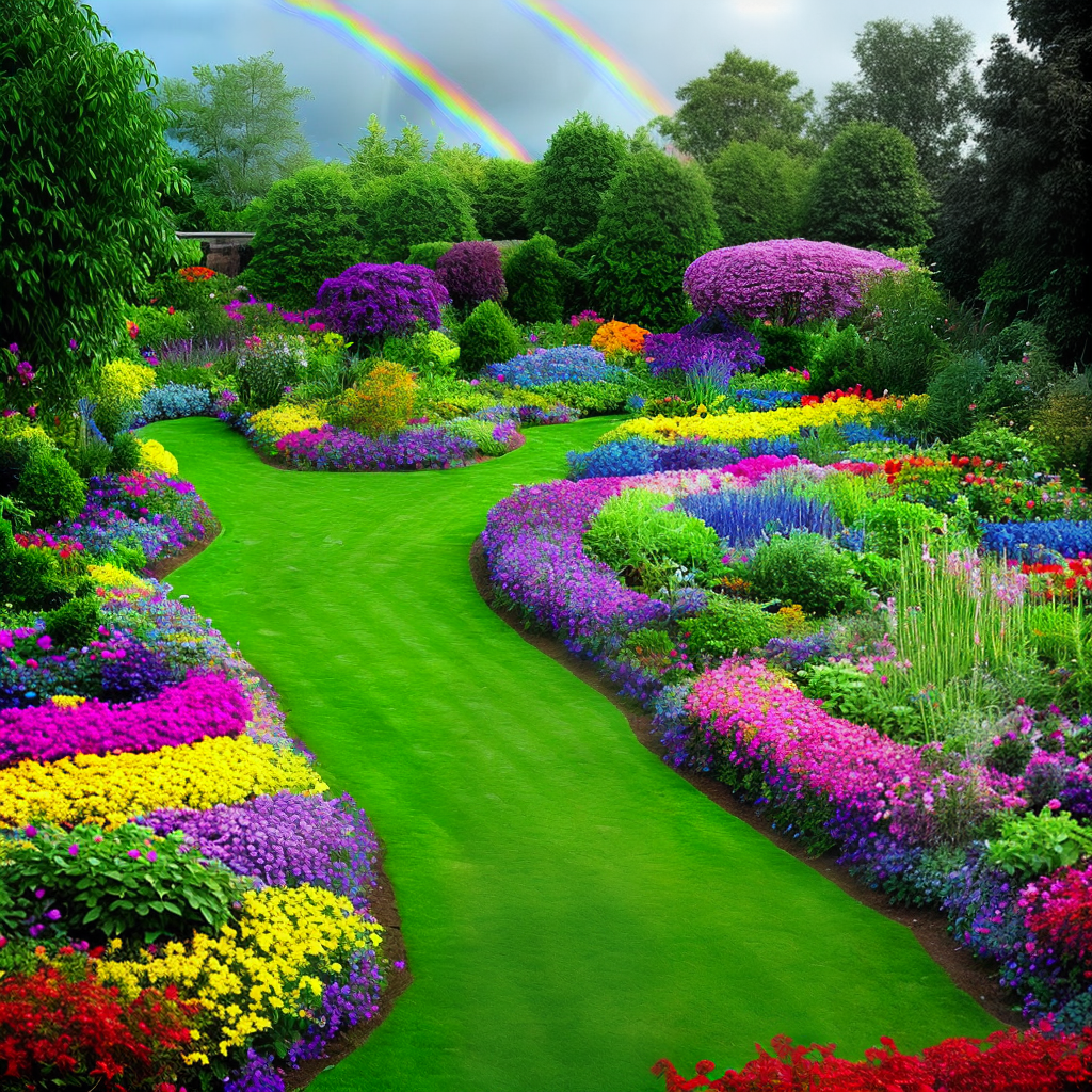 beautiful garden with rainbow