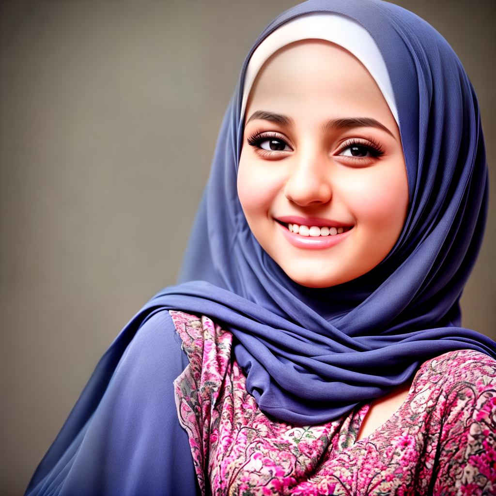 Arabic girl profile picture, wearing hijab and happy impressions