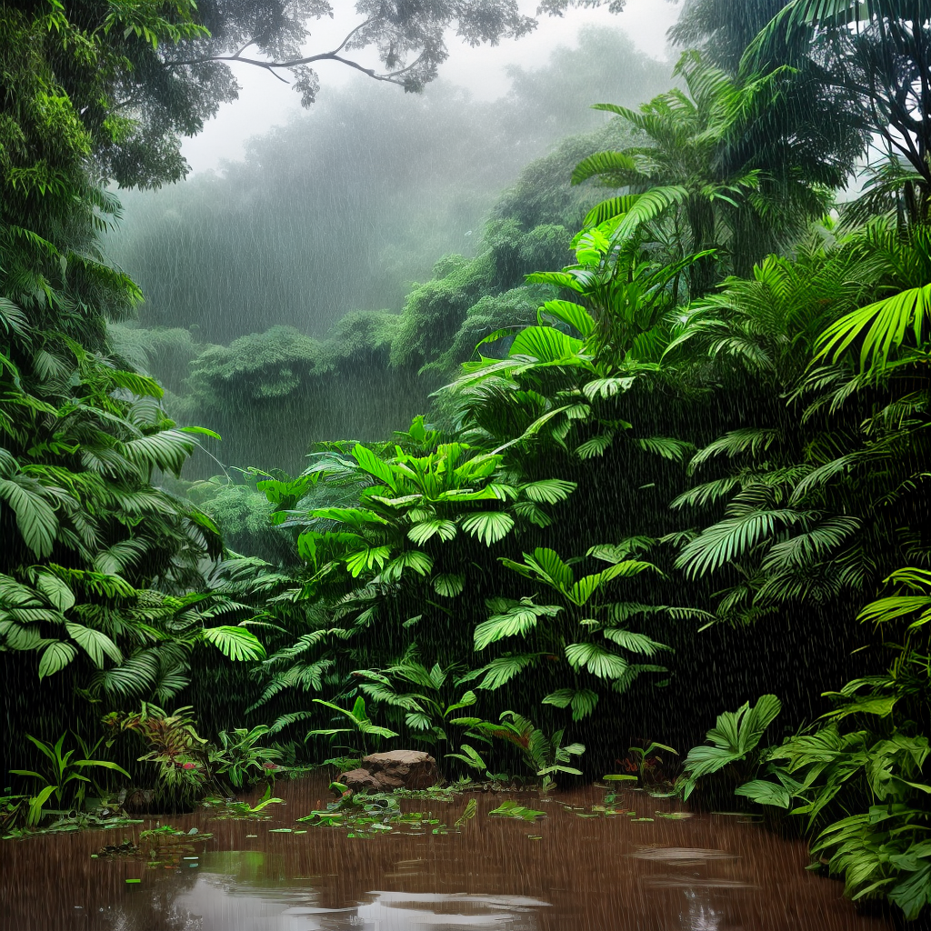 mind relaxing view of rain with followers in jungle