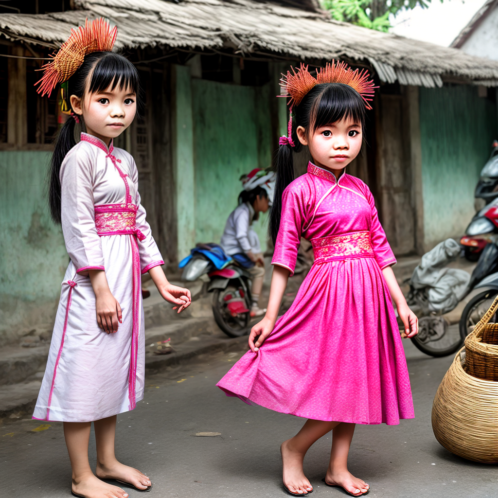 cure Vietnamese girl wearing local dress