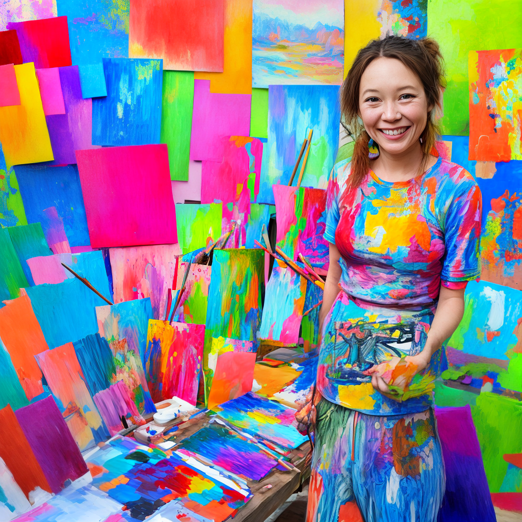 happy artist selling art