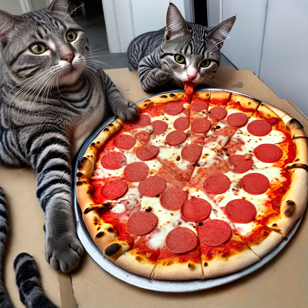 cat eating pizza