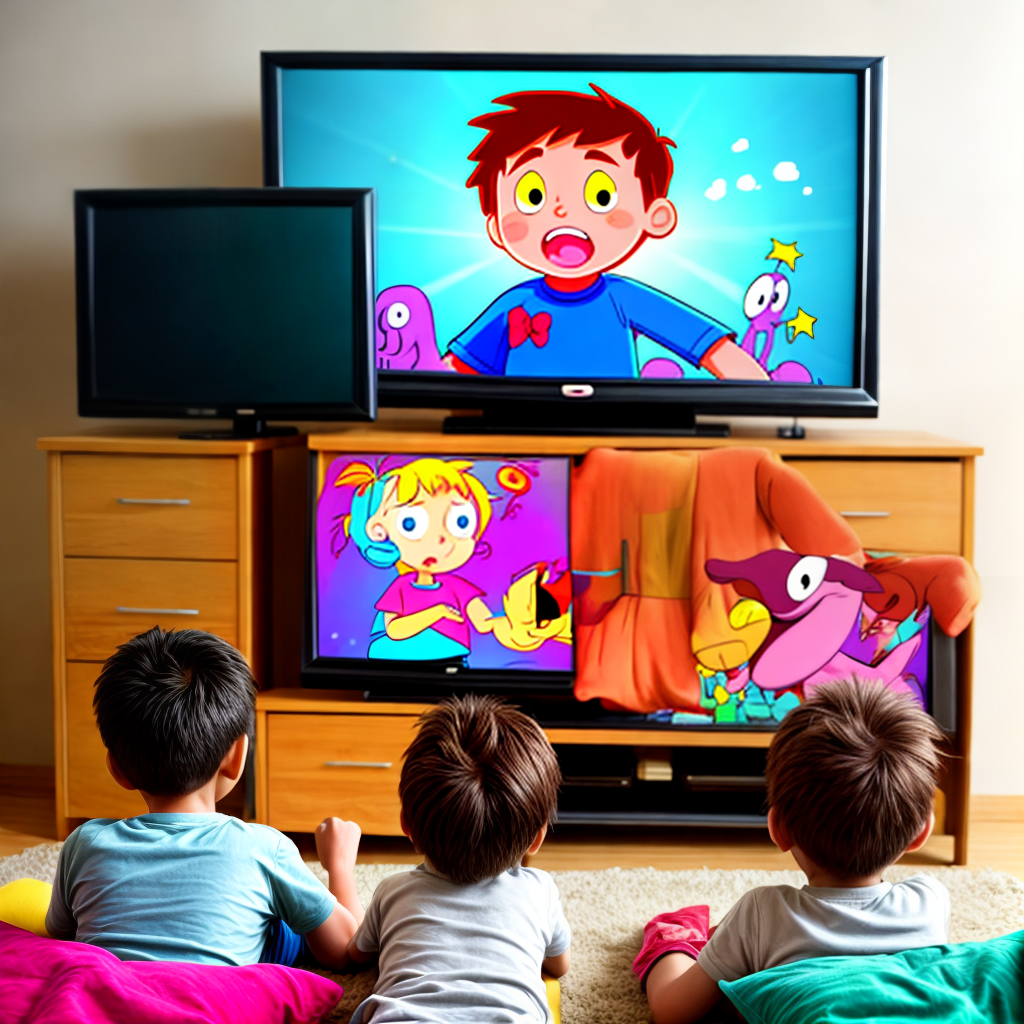 kids watching cartoon on tv