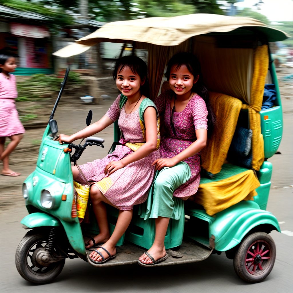 Young girl riding on tuk tuk
