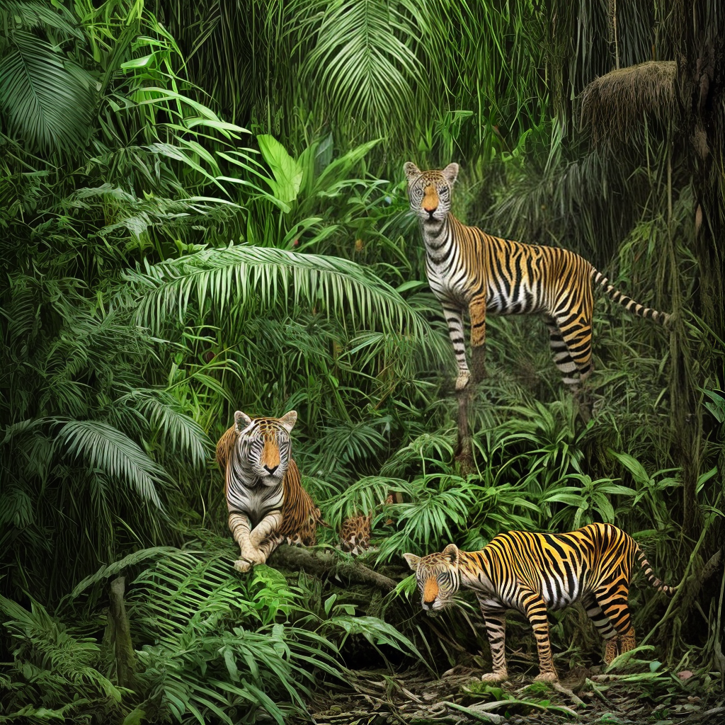different animal in jungle, must be one animal in single picture, don't double or add more than one in one picture