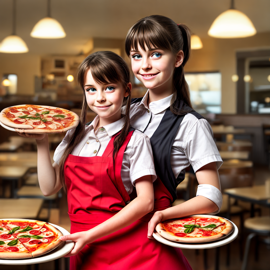 young waitress holding pizza