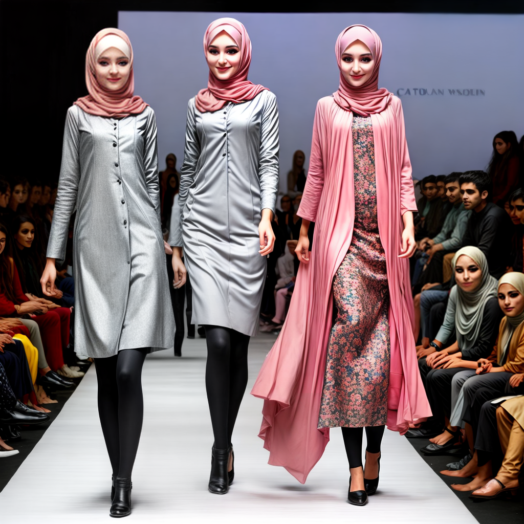 beautiful, young, model girls doing cat walk in a fashion show in hijab