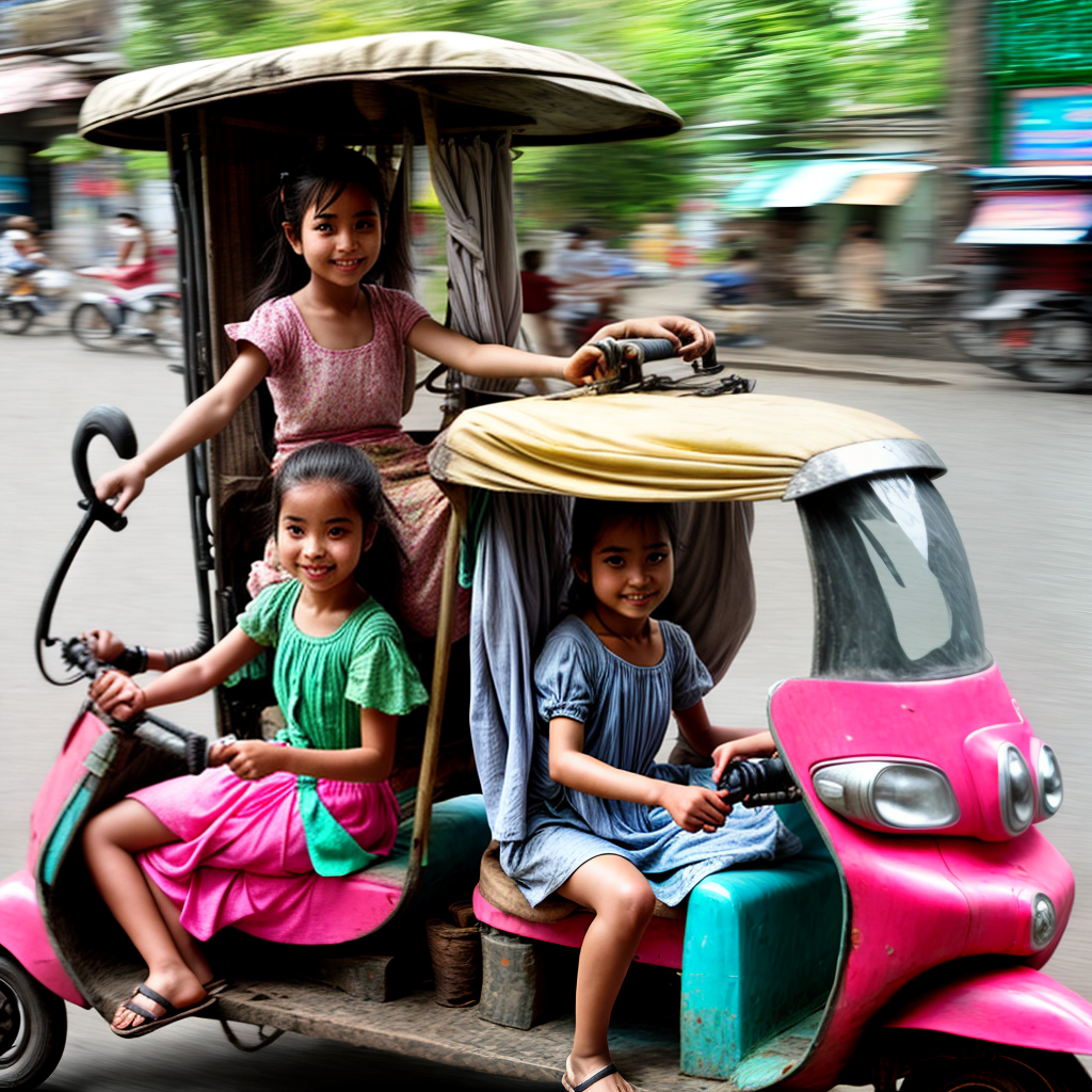 Young girl riding on tuk tuk
