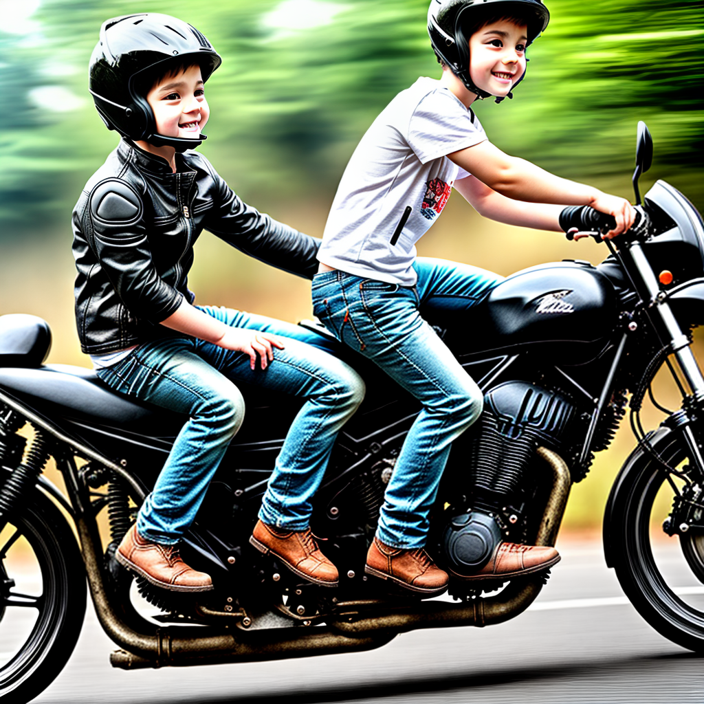 cute boy riding motor bike