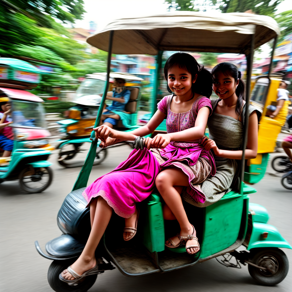 Young girl riding on tuk tuk