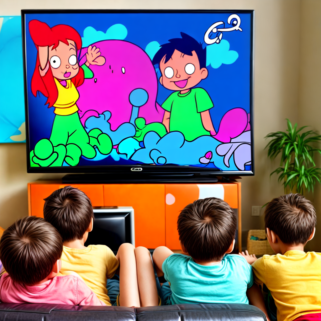 kids watching cartoon on tv