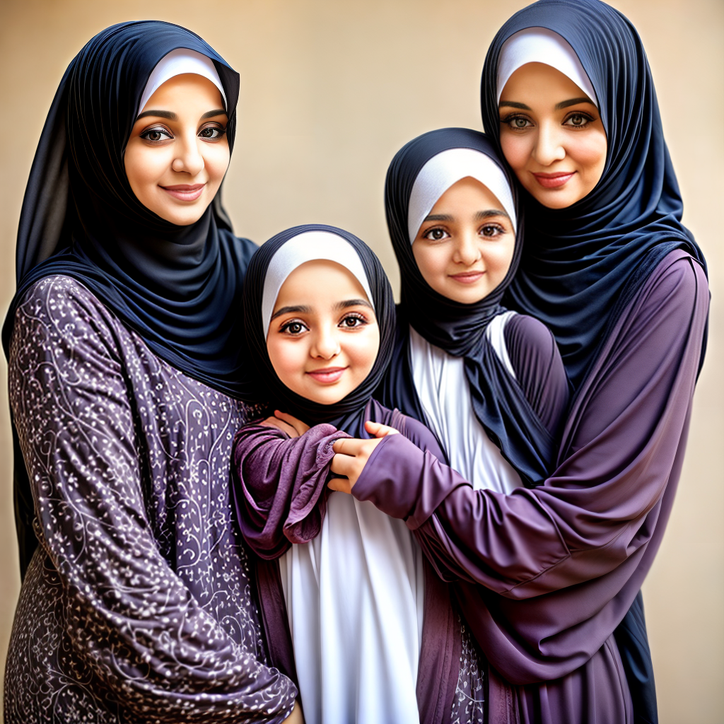 cute Arabic mama with her daughter wearing hijab