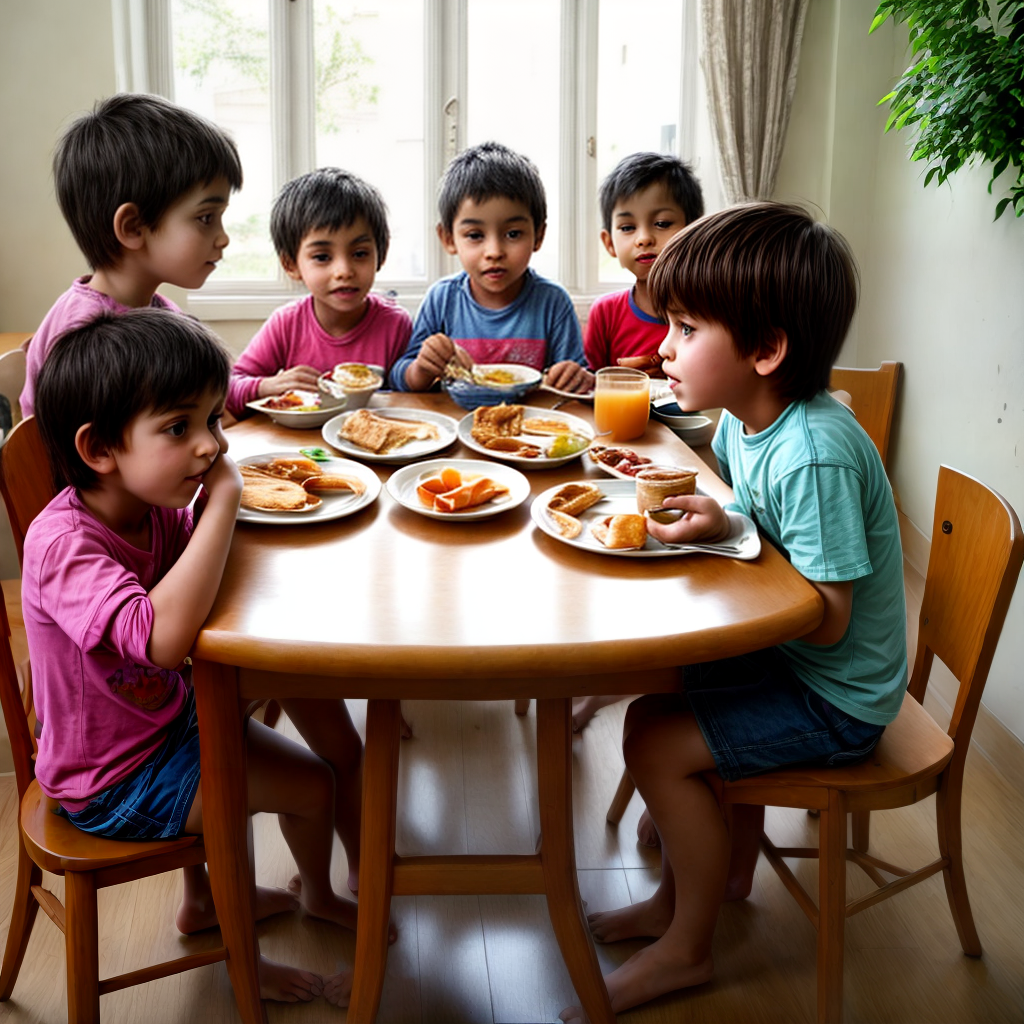 kids having breakfast while sitting on table