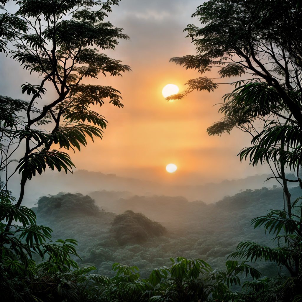 best and calm sunrise pictures in jungle and raining